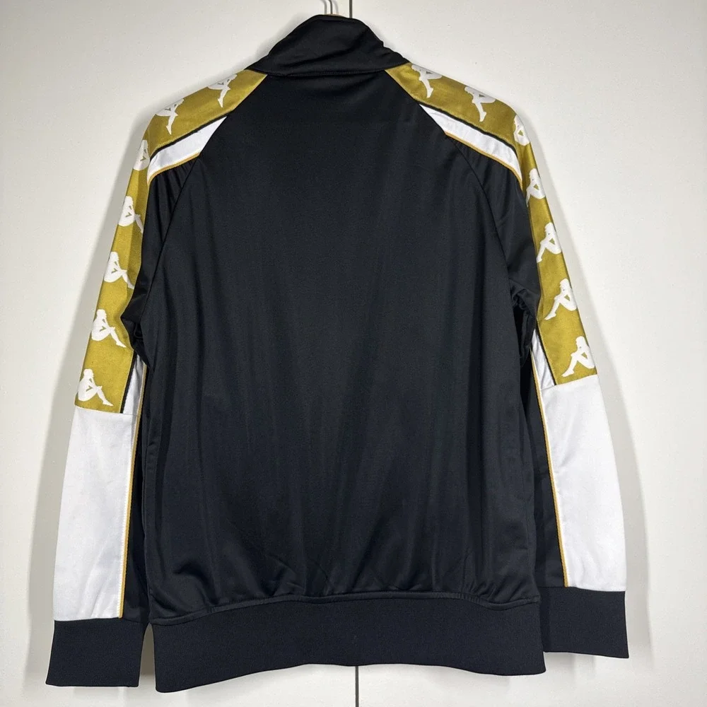 Kappa Men's Sz M Logo Track Soccer Jacket Black Gold White Full Stand Collar Y2K